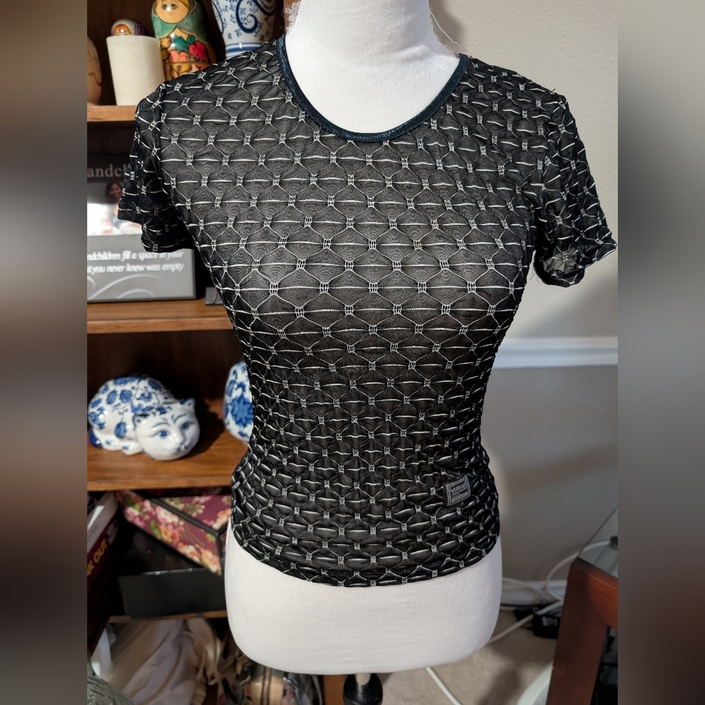 Versace Black and White Fitted Short Sleeve Tee